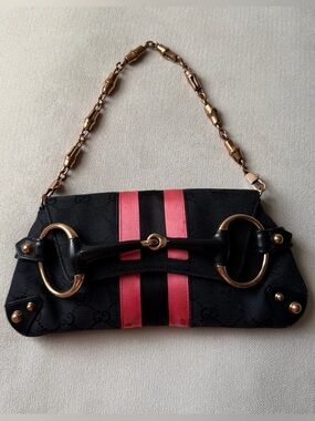 Gucci Horsebit GG Monogram 1955 Bamboo Chain Shoulder Bag